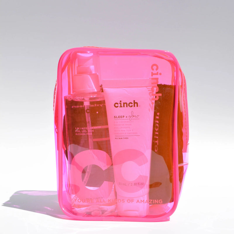Beauty Sleep Set inside pink PVC waterproof bag