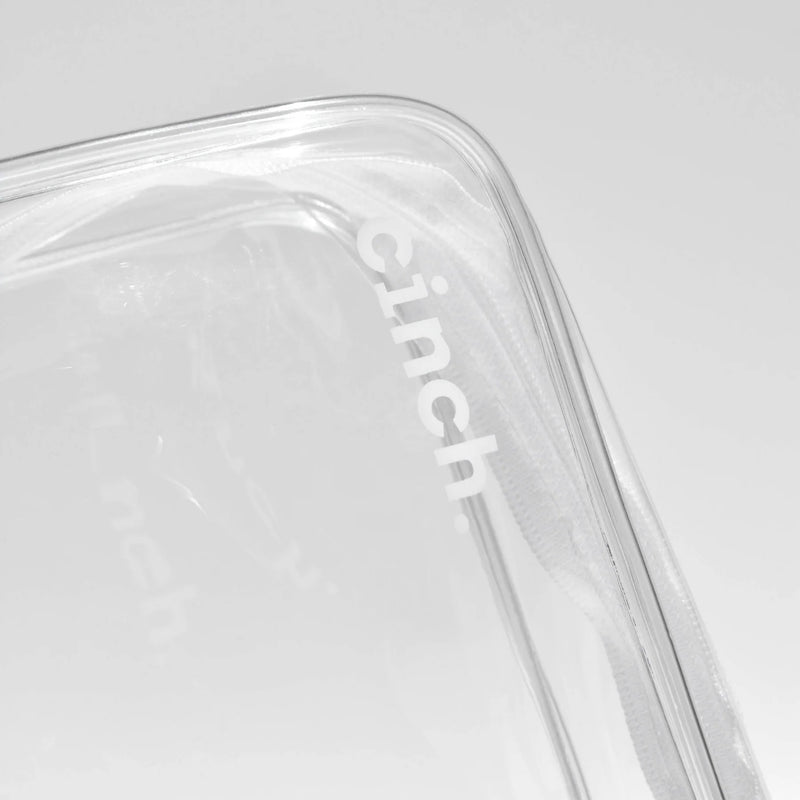 Close up shot of Cinch Skin Clear PVC Bag on white background