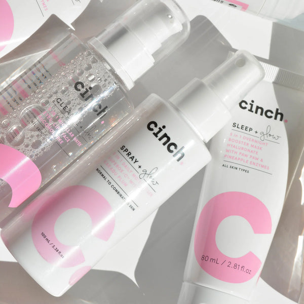 CInch Skin products overlapping on white background