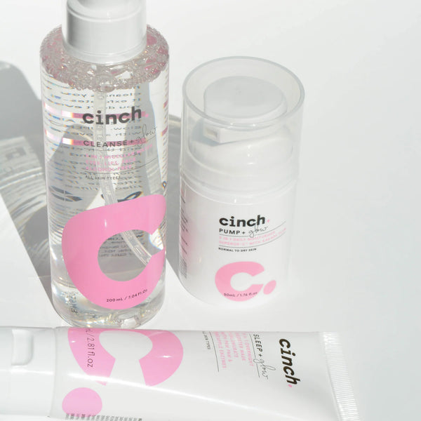Cinch Skin Glowers Set, styled on white background