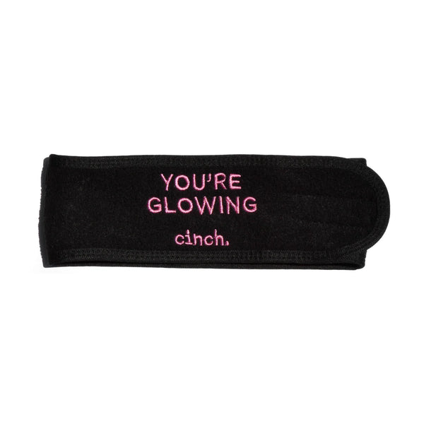 Terry Towelling Headband on white background. Text reads: you're glowing
