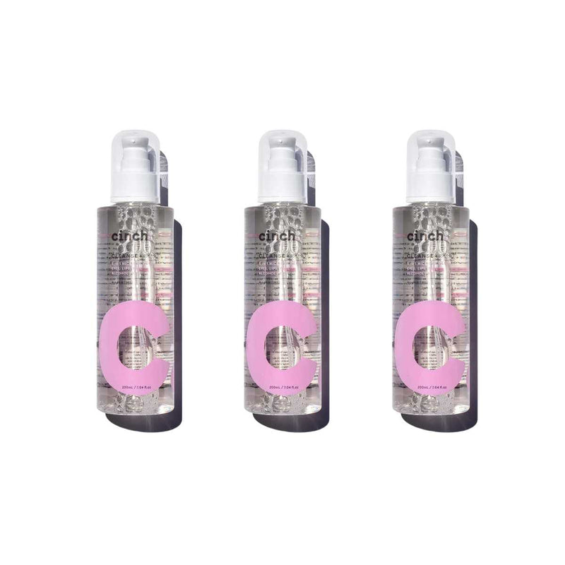 Cinch Skin Cleanse + Glow 3-pack – 200ml micellar cleansers that hydrate, tone, and exfoliate for fresh, glowing skin. Perfect for daily lazy-day skincare.