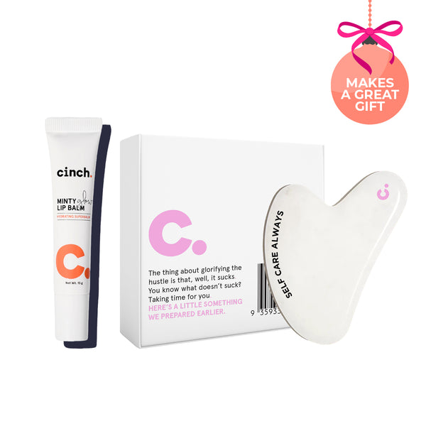 Cinch Skin Really Cute Gift Set with Minty Glow Lip Balm and White Quartz Gua Sha – Makes a Great Gift