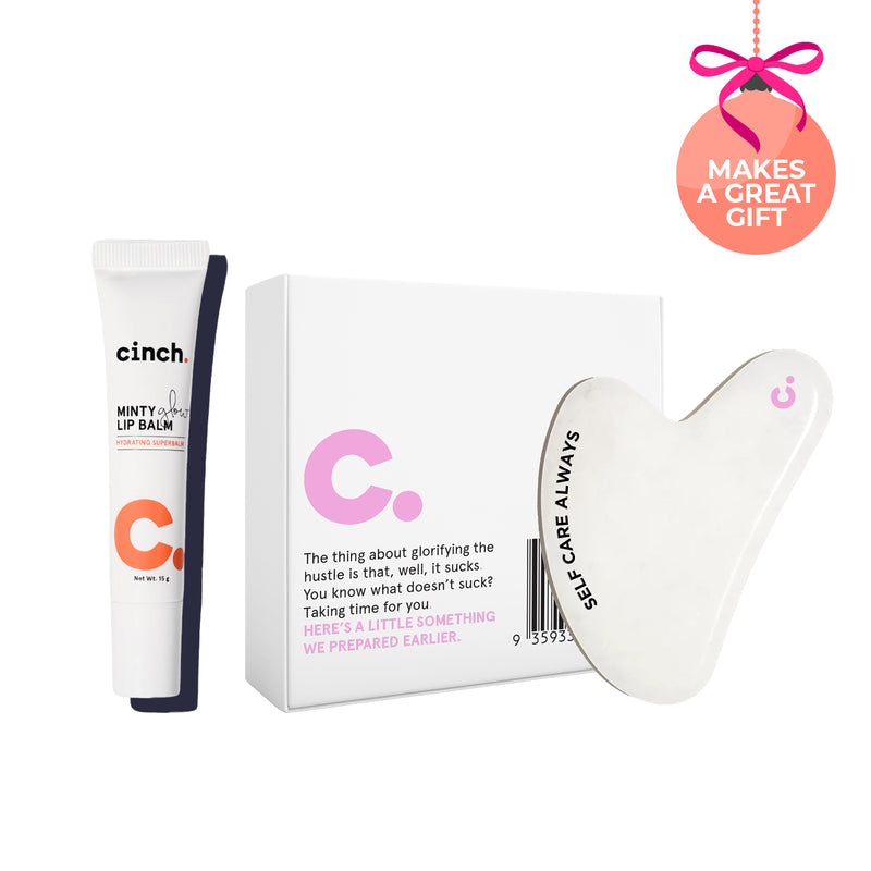 Cinch Skin Really Cute Gift Set with Minty Glow Lip Balm and White Quartz Gua Sha – Makes a Great Gift