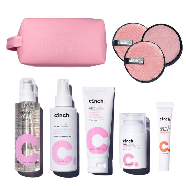 Cinch Skin Skincare Set with Beauty Bag - Glowing Skincare Set - Skincare for 40's