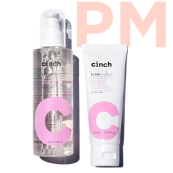 Cinch The Whoo Glow evening set, cleanse + glow micellar, sleep + glow night booster